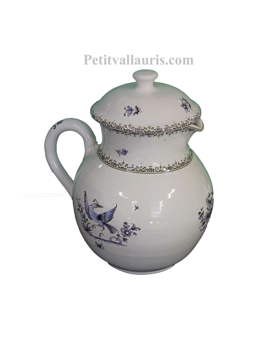 Pichet à Eau Vintage En Faïence De Saxe B.F.K., Motif Blanc Et Bleu