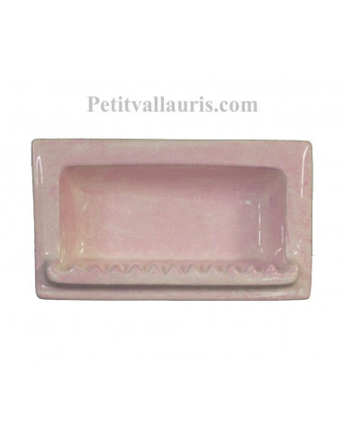 Porte savon en faience modèle rectangle à encastrer de couleur dégradée uni rose brillant