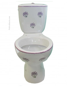 Toilettes-WC à poser en porcelaine blanche décor bouquet de lavande