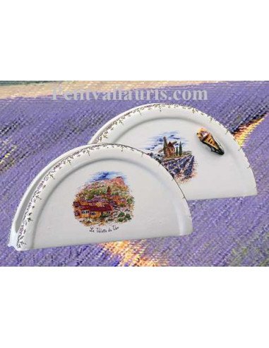 Porte serviette de table en faience blanche décor motifs paysages de provence