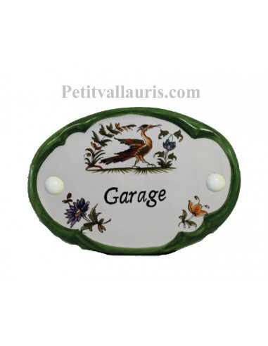 Plaque de porte modèle ovale décor tradition motif polychrome avec inscription Garage