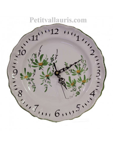 Horloge -Pendule en faïence modèle louis xv décor artisanal fleurs vertes 