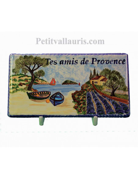 Plaque funéraire en céramique modèle rectangulaire motif paysage calanque de provence avec votre personnalisation