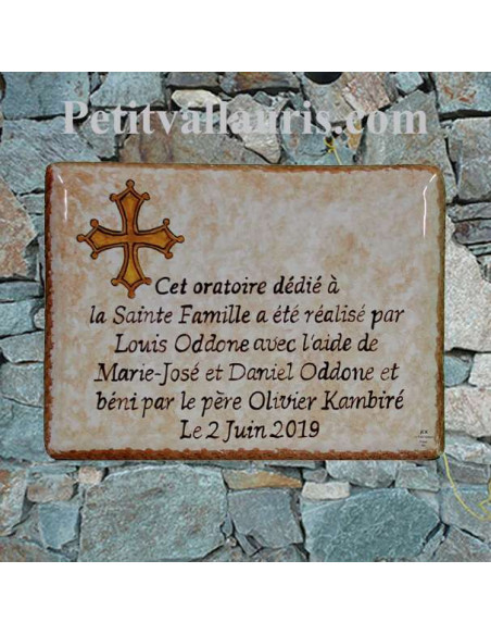 plaque pour maison en céramique motif artisanal croix provençale + personnalisation