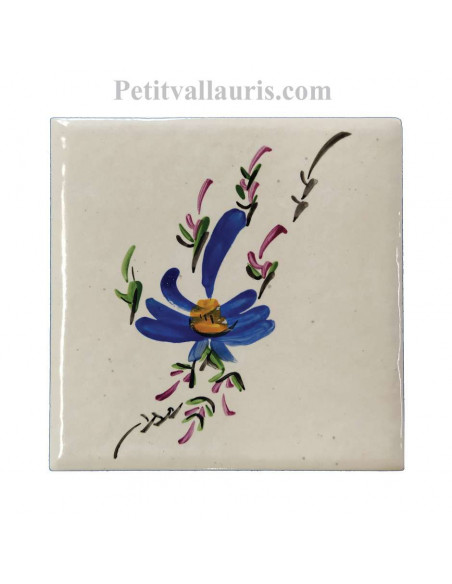 Motif artisanal sur Carreau décor guirlande fleuri bleu (1 fleurs) taille 10 x 10 cm