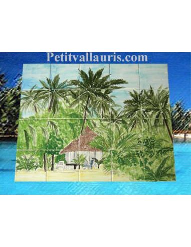 Fresque murale sur carreaux de faience décor artisanal modèle paysage Maldives 40x50