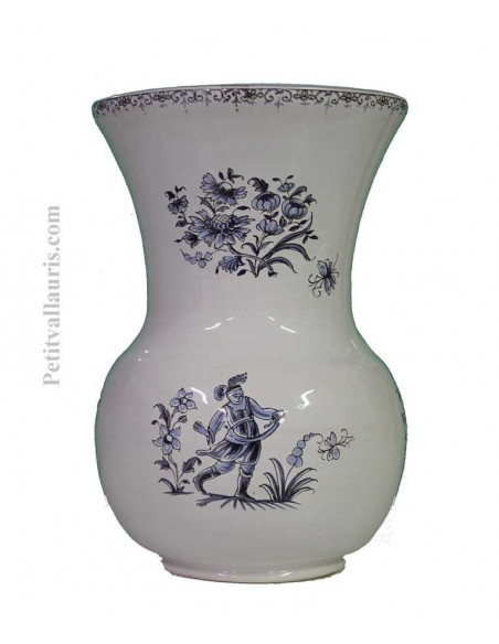 Vase en faience modèle Nadine Taille 2 reproduction décor tradition vieux moustiers bleu