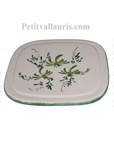 Dessous de plat en faience de forme carrée au décor artisanal fleurs vertes