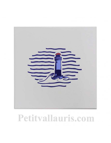Carrelage blanc brillant collection marine avec motif  phare