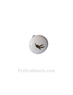 Bouton de tiroir en porcelaine blanche pour mobilier décor petites olives vertes (diamètre 42 mm)