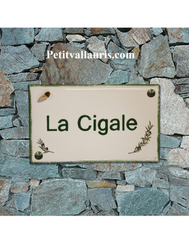 Plaque de Villa en céramique modèle rectangle motifs olives et inscription personnalisée