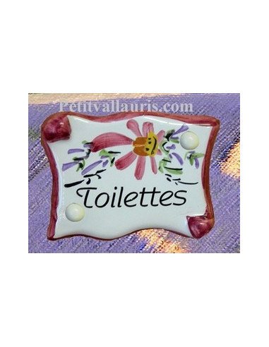 Plaque de porte parchemin rose "Toilettes" 