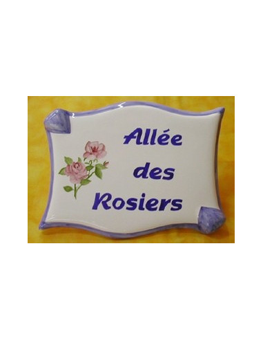 Plaque de forme parchemin décor personnalisé Les Rosiers