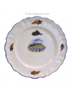 Assiette modèle Louis XV plate en faience blanche décor champ des lavandes et mimosas
