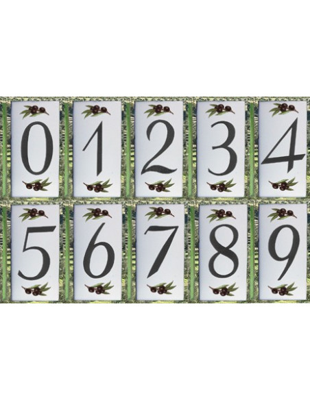 Numéro et lettre au détail à sceller décor brins d'olivier