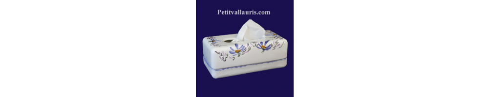Boîte à mouchoirs papier en faïence blanche au décors artisanaux de France