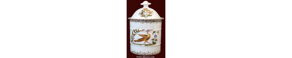 Pot de salle de bain et à coton en faïence au décor Tradition Vieux Moustiers