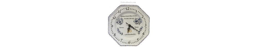 Horloges et pendules de mariage en faïence avec votre personnalisation pour noces et anniversaire fabriquées en France