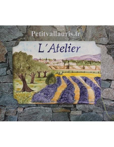 Motifs Provence Méditerannée taille 22 x 31 cm modèle style angles incurvés plaque céramique + gravure + décors personnalisés