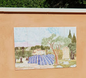Fresque murale chene et champs de lavande de provence