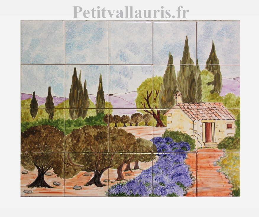 fresque camapgne provençale 40x50 sur carreaux de faience