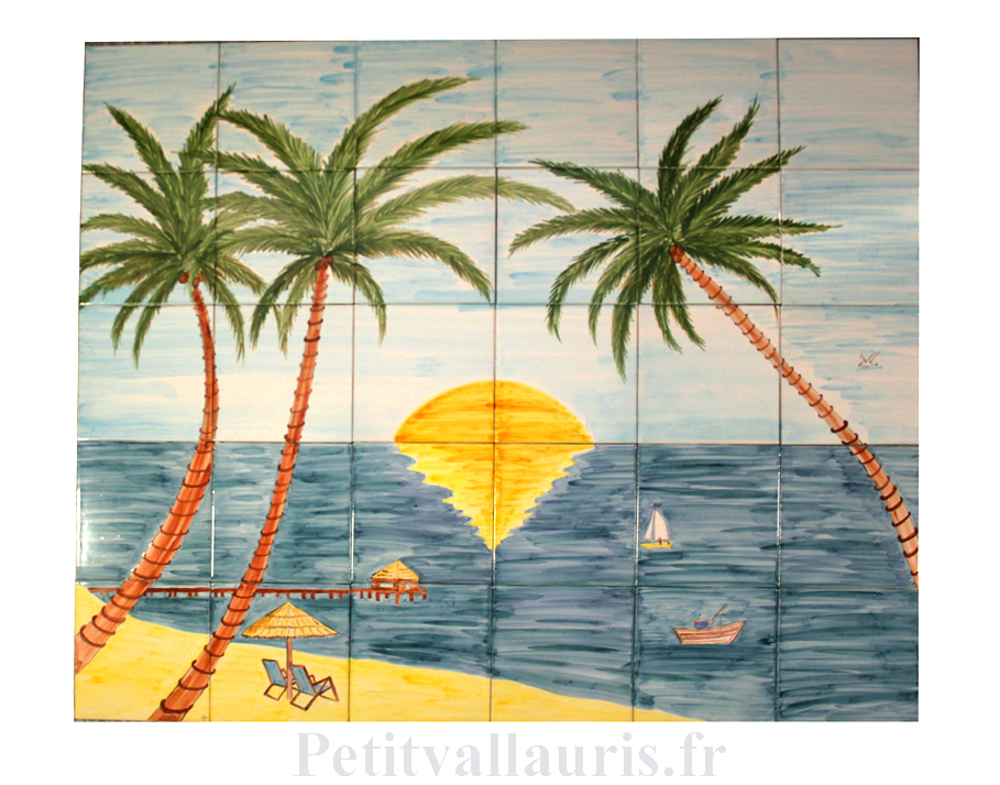 Fresque faite à la main plage et cocotiers